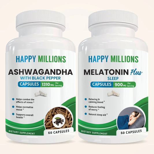 ASHWAGANDHA WITH BLACK PEPPER & MELATONIN PLUS Happy Millions