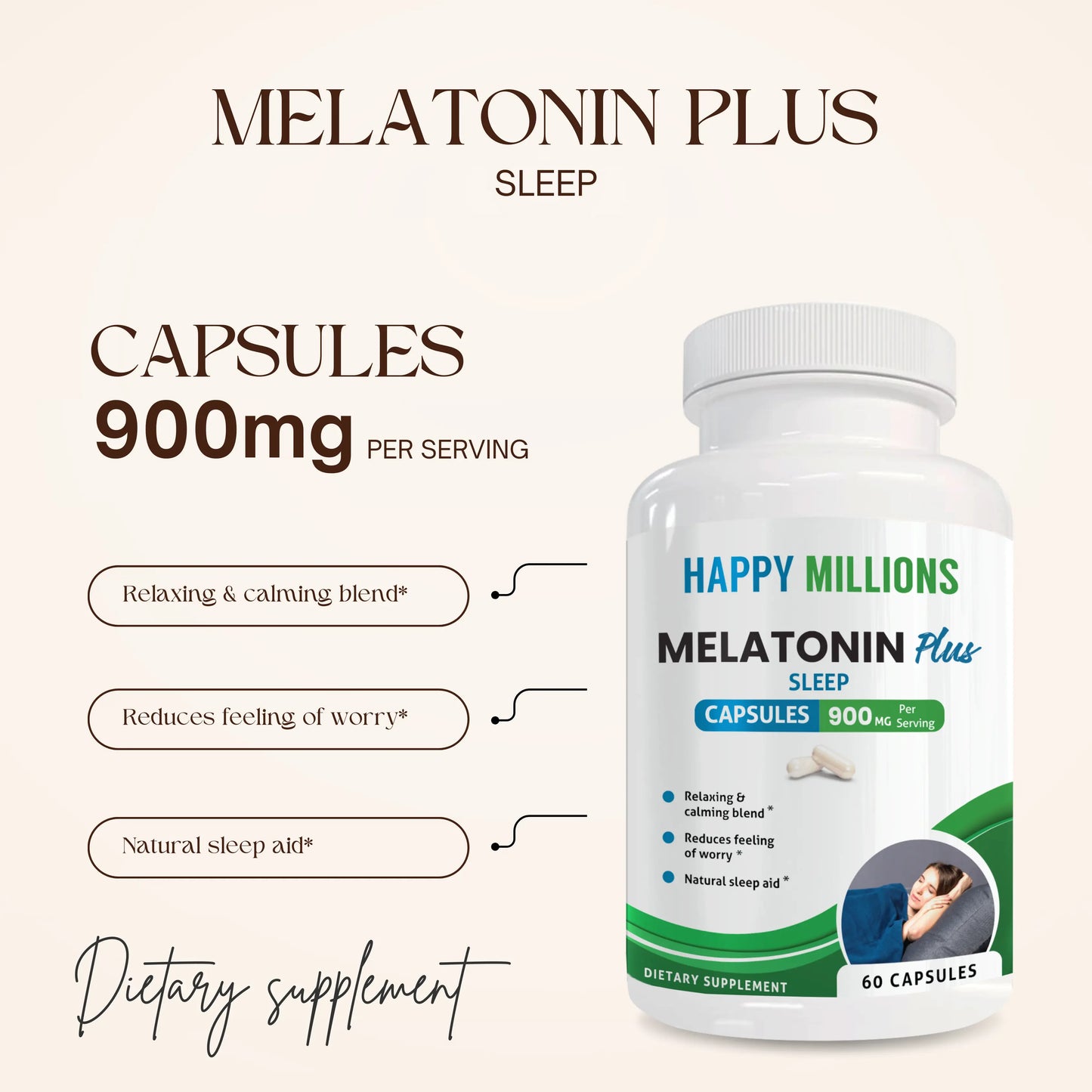 ASHWAGANDHA WITH BLACK PEPPER & MELATONIN PLUS Happy Millions