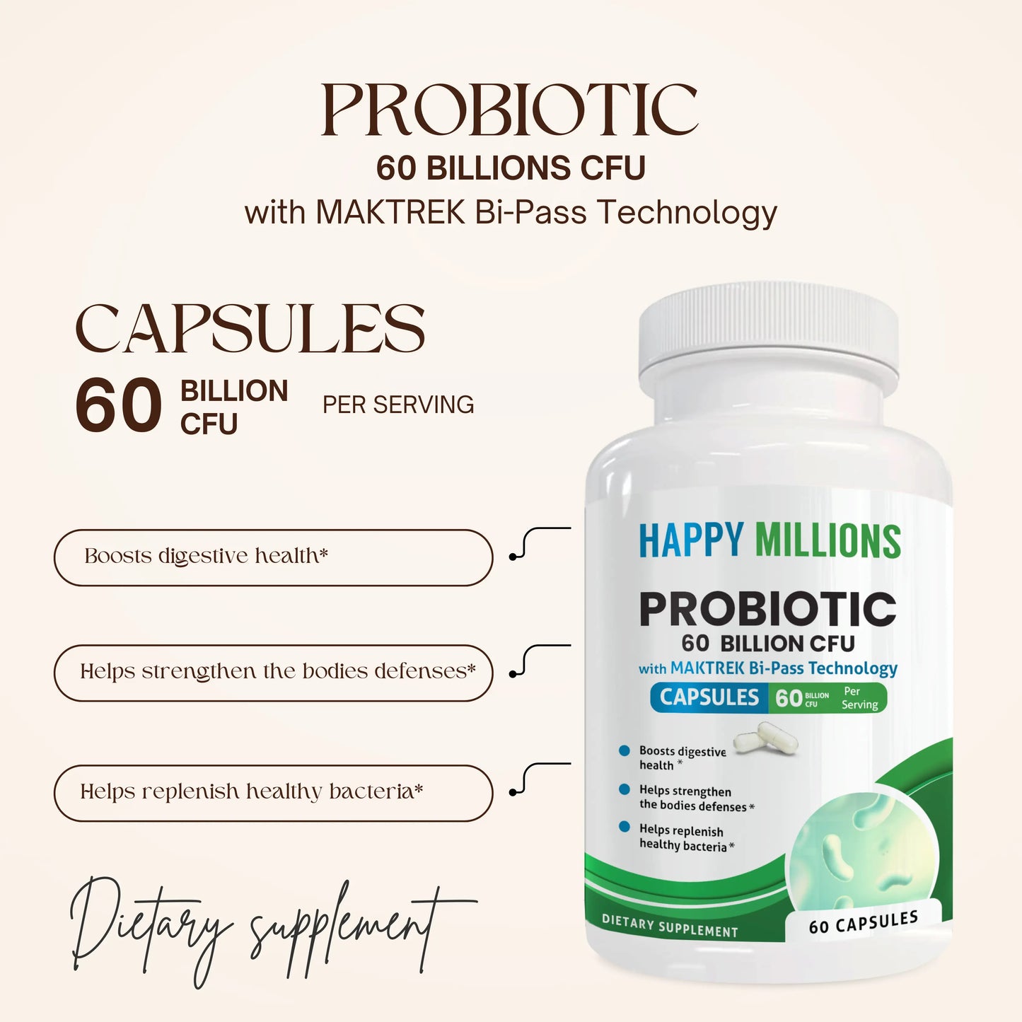 PROBIOTIC 60 BILLION CFU Happy Millions