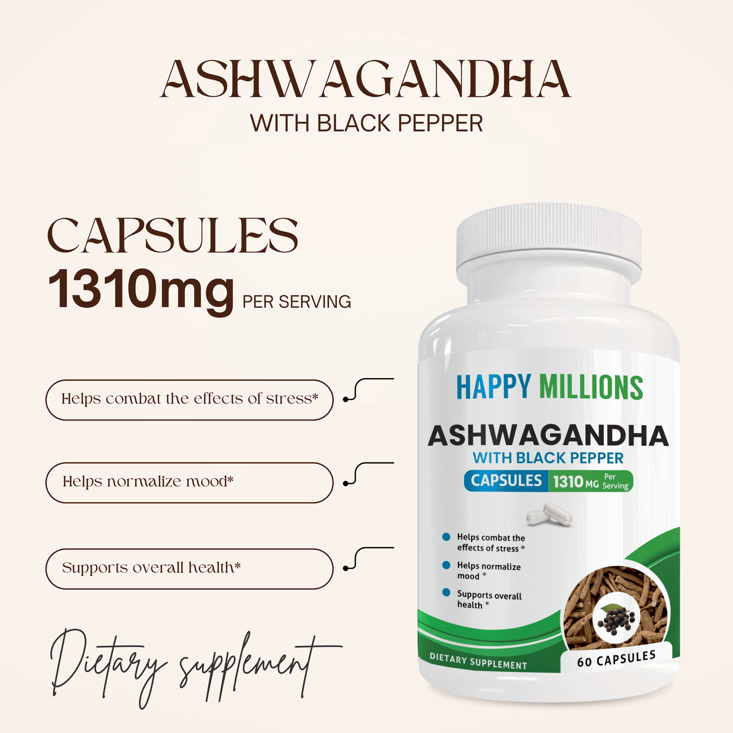ASHWAGANDHA WITH BLACK PEPPER & LIVER SUPPORT Happy Millions