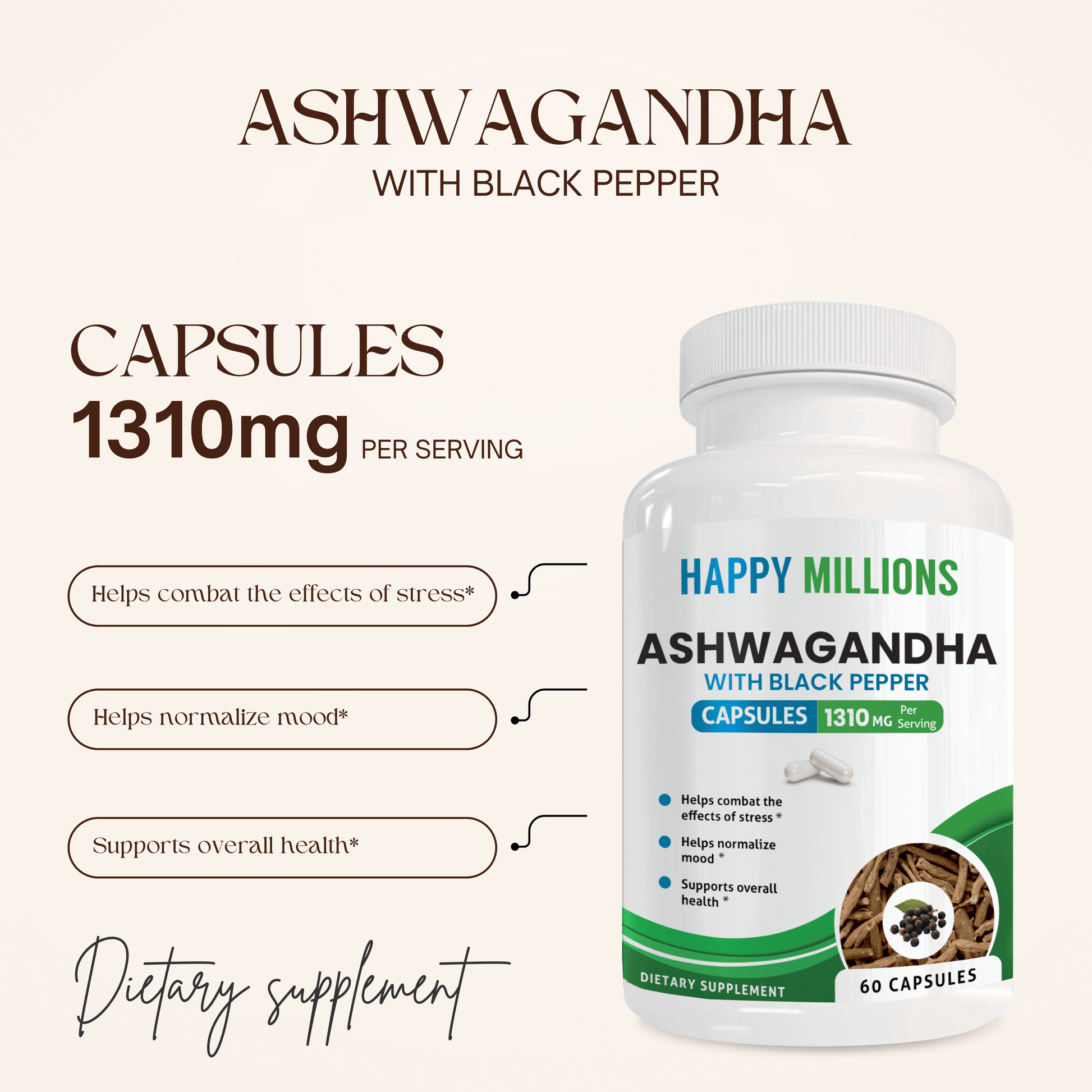 ASHWAGANDHA WITH BLACK PEPPER & LIVER SUPPORT Happy Millions